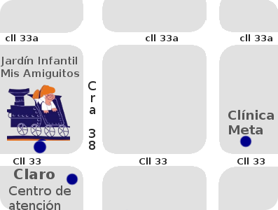 Mapa dibujado de la ubicación del Jardín Infantil Mis Amiguitos